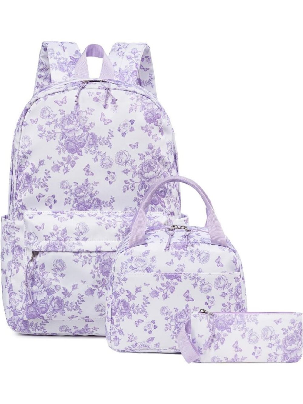 Trendy Floral 3-in-1 Backpack Set for Teens - School Bag, Lunch Box & Pencil